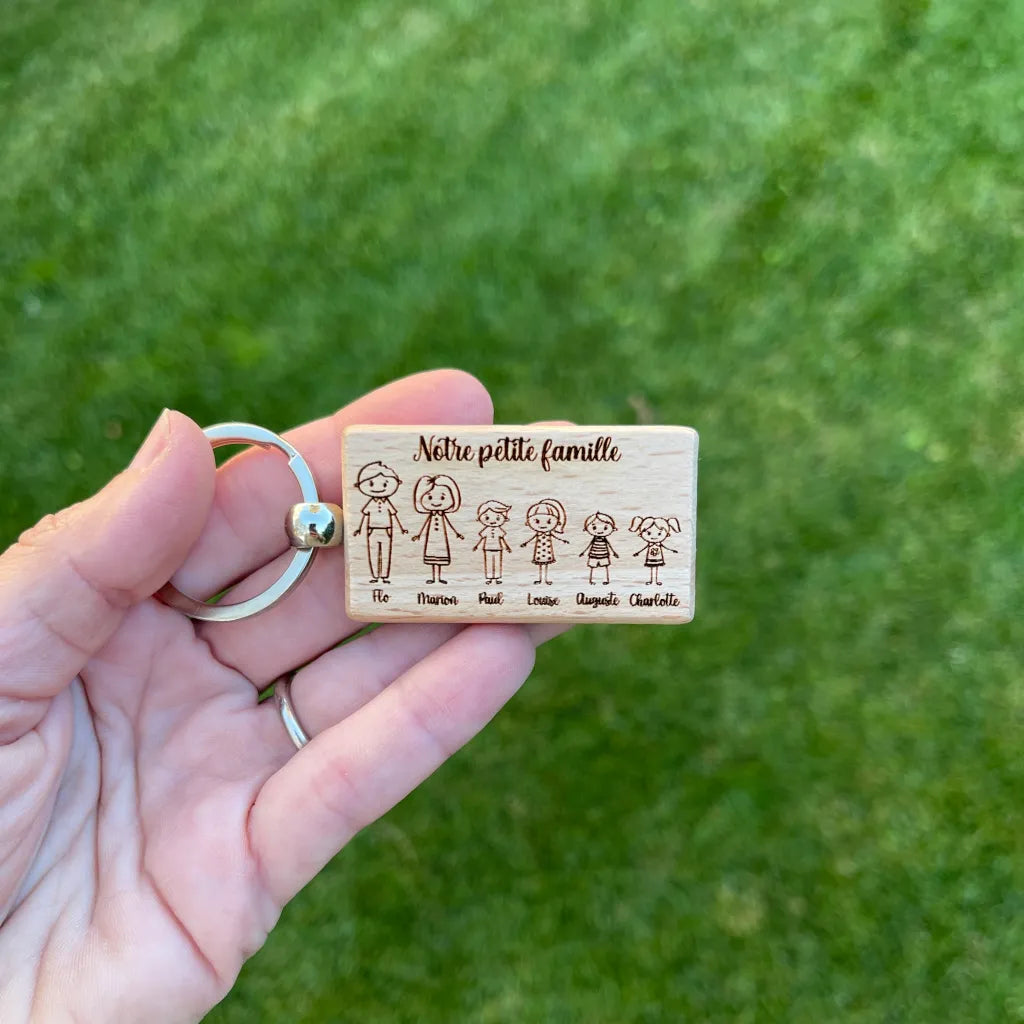 Personalized wooden family key ring