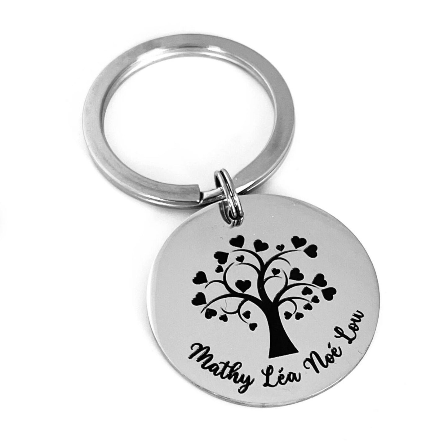 Personalized tree of life heart and first name keyring