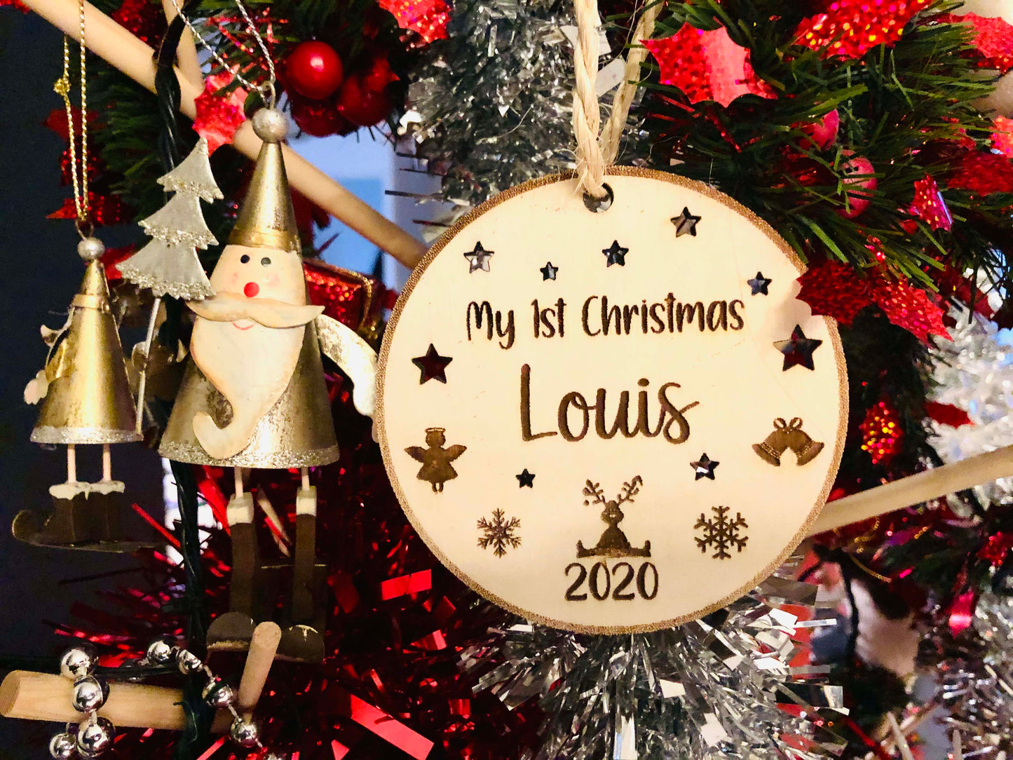 Boule de noël en bois personnalisable motif renne