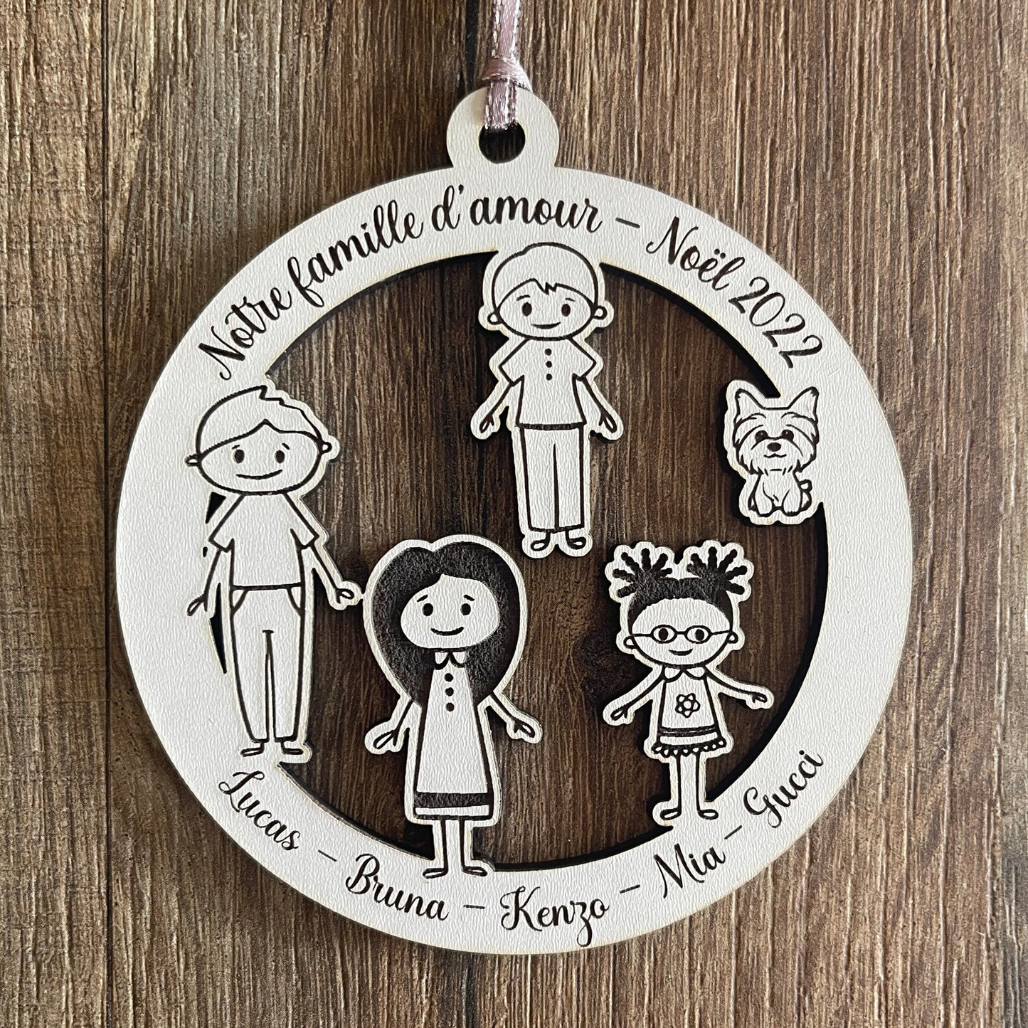 Personalized wooden family Christmas ball